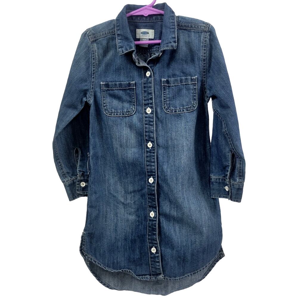 Old Navy Denim Shirt Dress Button Front Long Sleeve Tunic Chambray Size‎ XS/TP 5